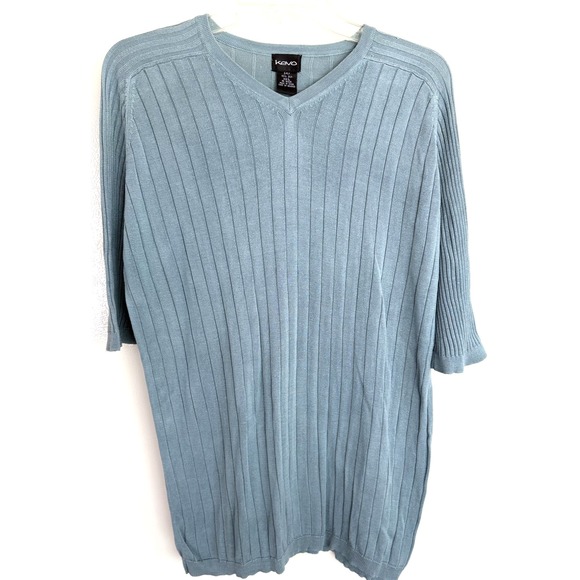 Other - Kevo Sweater‎ Mens Large Blue 2-Ply 100% Silk Ribbed V Neck Pullover Lightweight